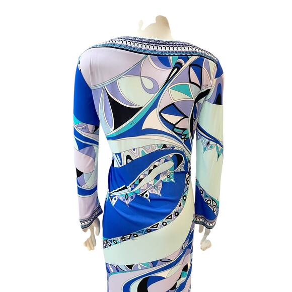 Emilio Pucci Printed Jersey Silk Knee Length Dress Blue Purple Sz 12 - Picture 9 of 13